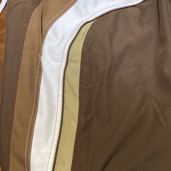 NoBo Color Blocked Brown, Tan and White Long Length Swim Trunks Sz 32 - Picture 6 of 13
